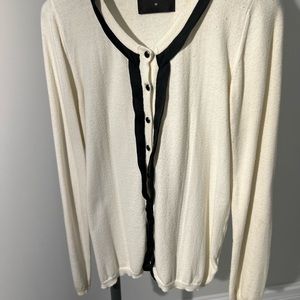 Cashmere cardigan, cream with black.